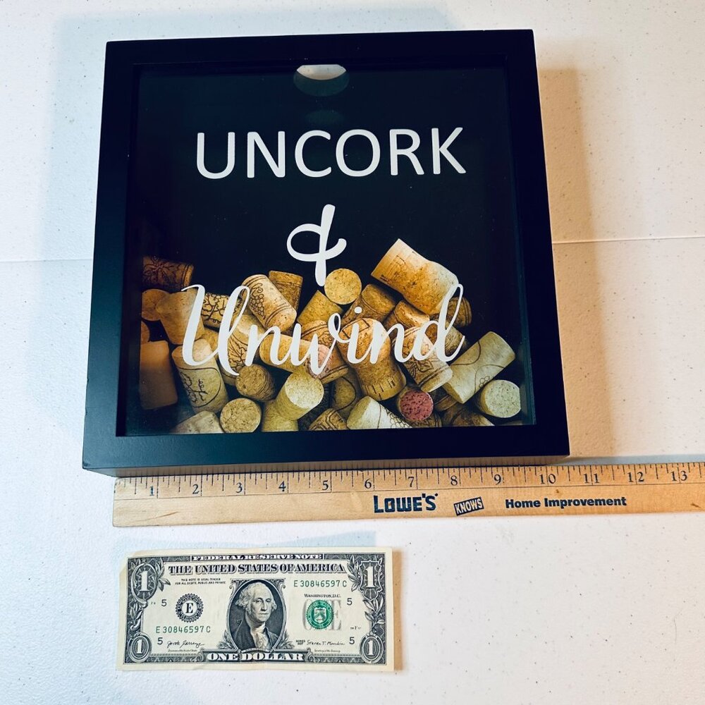 Cork Shadow Box "Uncork & Unwind" Decorative Display Wine Lovers Valentines Day - Picture 2 of 9